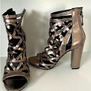 Guess Gladiator Sandal, Bronze Metallic upper; 7.5